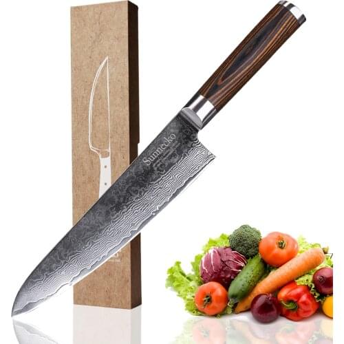 SUNNECKO 8" Chef Knife 73 Layers Damascus Steel Sharp Blade Kitchen Knives Color Wood Handle Strong Hardness Meat Cutter Knives