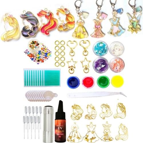 Pincess Dress Metal Frame Bezel kit resin Kit Cabochon Setting UV Resin Charm Necklace Earring Findings