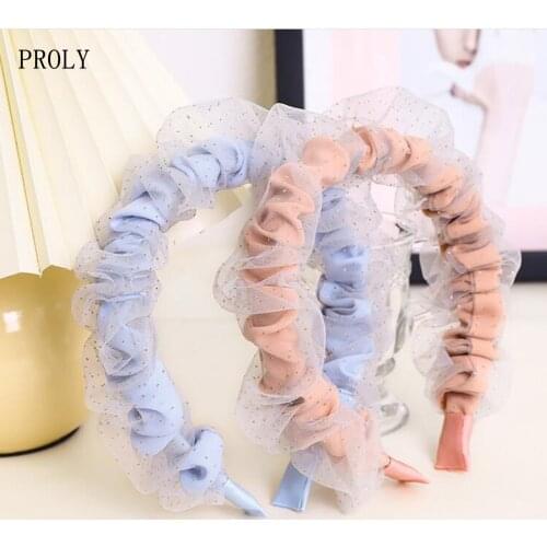 PROLY New Fashion Summer Turban Headwear For Women Solid Color Light Color Lace Pleated Hairband Hair Accessories