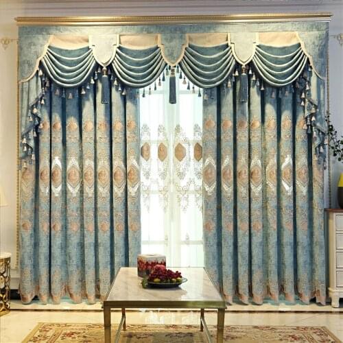 French Luxury Embroidery Sequins Tulle Curtains for Living Room Chenille embroidered Curtains Yarn for Bedroom Customized