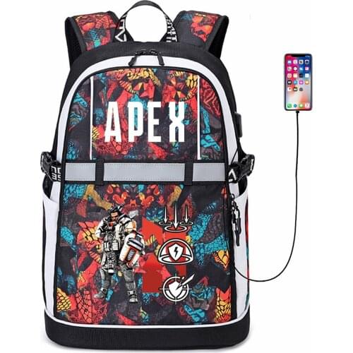 Anime Apex Legends Oxford USB Backpack Cartoon Travel Schoolbag Casual Student Teenger Knapsack Laptop Bag Zipper Bookbag