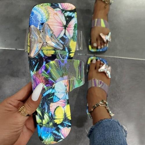 Butterfly Slippers Women Summer Shoes Slip On Flat Slippers Print Shoes Outdoor Slides Ladies Slippers Zapatos Mujer