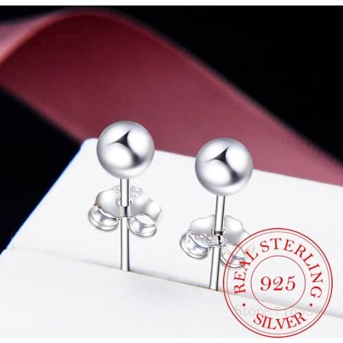 High Quality 925 Sterling Silver Jewelry Women Round Ball Stud Earrings for Women Fashion Elegant Earings 3mm/4mm/5mm