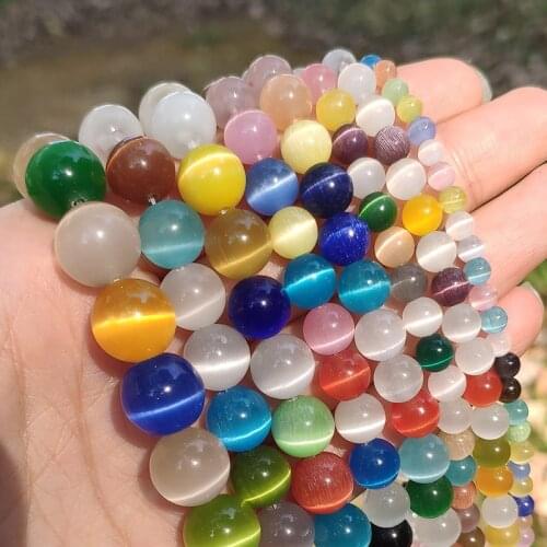 Hight Quality Smooth Colorful Mixed Cats Eye Beads 4/6/8/10/12mm Round Stone Beads for Jewelry Making DIY Bracelet 15" Strand