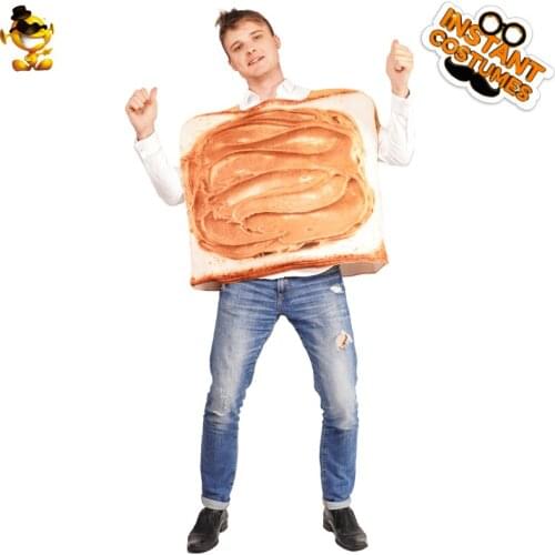 Adult Jam Toast Peanut Butter Toast Jumpsuit Mens Funny Food Red Jam Bread Unisex Halloween Cosplay Christmas Party Costumes