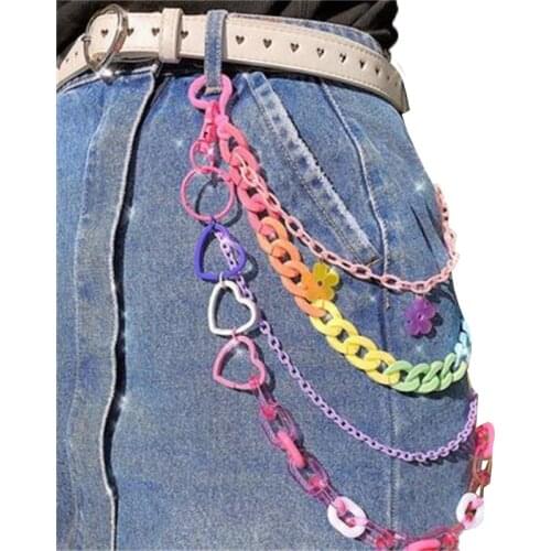 Y2k Hot Girl Niche Design Belt Female Acrylic Colorful love Comics Pants Chain Jeans Decorative Belt Tide Net Red Same Paragraph