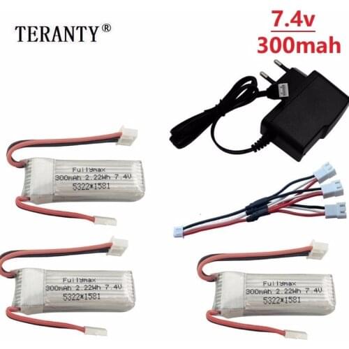 7.4V 300mAh 25C Lipo Battery Charger set for XK DHC-2 A600 A700 A800 A430 2s Replacement Battery for WLToys F959 RC Airplane RTF