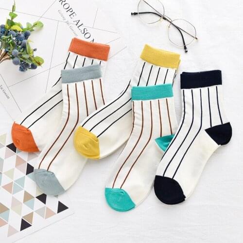 Women Mixed Color Striped Harajuku Socks Cotton Casual College Style Art Ankle Socks For Female Breathable Original Sox Trendy