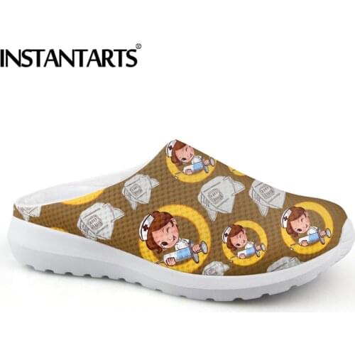 INSTANTARTS Cute Cartoon Nurse Doctor Printing Womens Shoes Sandals Casual Summer Beach Slippers Breathbale Mesh Home Sandalias