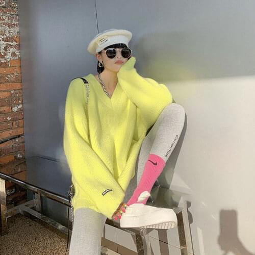 Chic Candy Color Loose Long Sleeve Sweater For Women Autumn Winter Streetwear Knitting Pullovers Ladies Harajuku Jumpers Top