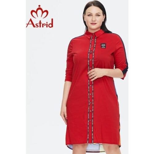 Astrid Womens Shirt Dress 2021 for Women Party big Office Plus size Cartoon print Cotton midi Funny Dresses with Collar Female