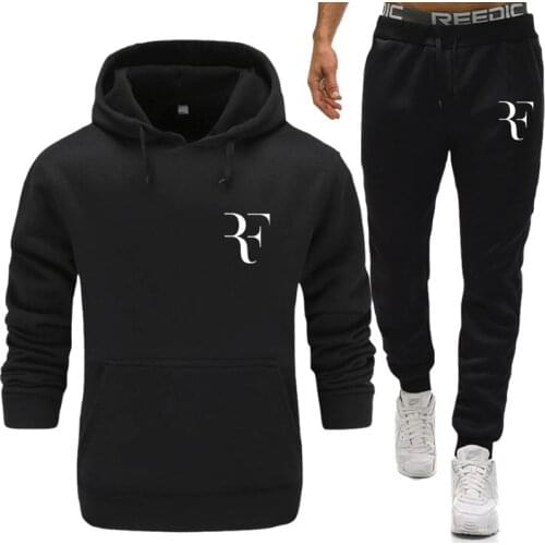 Roger federer Men Running Sportswear Suits Sweatshirt Sweatpants Gyms Training Hoodies and Pants 2pcs Sets Tracksuit Coats