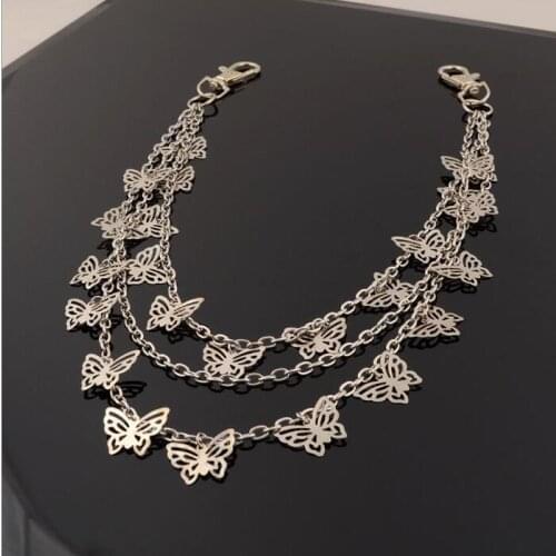 2019 alloy ring trousers chain punk hip hop fashion chain jeans metal belt butterfly style hollow star guitar 60-80cm