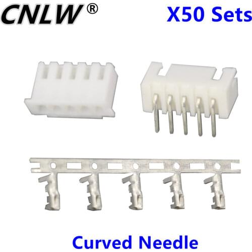 50 Sets/Kit XH2.54-5P 5 Pin Curved Needle Spacing 2.54mm Connectors Male and Female Plug + Terminals