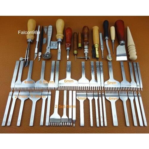 50pcs Leather Craft Sew Stitch Knife Cutter Punch Chisel Pricking Iron Groover Creaser Beveler Skiving Edger Slicker Awl Tool Se
