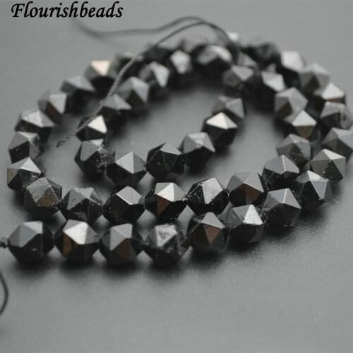 6mm~12mm Natural Black Tourmaline Diamond Cutting Faceted Stone Round Loose Beads 3strands per lot
