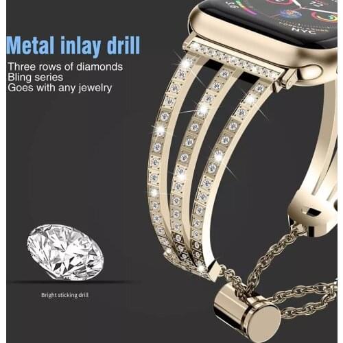 Bling Bracelet for Apple Watch Band 38mm 42mm iWatch 5 4 Stainless Steel Cuff Jewelry Watchband for iWatch Bands 40mm 44mm Woman