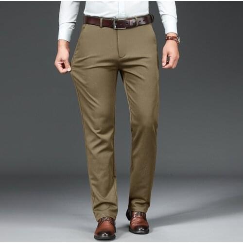 Big Size 28-42 Men Stretch Trousers Straight Autumn Winter Casual Pants Men Trousers Clothing Business Formal Black KHAKI 2021