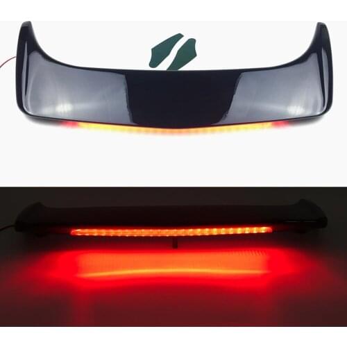 Black Motorcycle Rear Trunk Spoiler Red LED Brake Light For Honda Goldwing 1800 GL1800 2001-2017