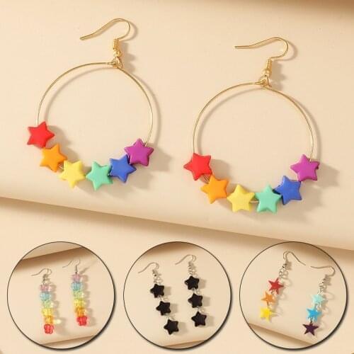 Colorful Star Drop Earrings Cute Candy Color Dangle Earrings Resin Butterfly Long Ear Stud Girl Trendy Gift 2021 New