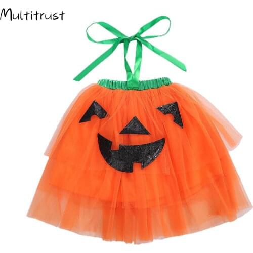 Baby’s Halloween Dress Hanging-Neck Strap Chest Wrapped Backless Full Gauze Skirt for Toddler Girl 0-3 Years