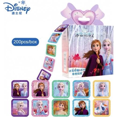 Disney 200pcs/box Frozen2 Cartoon Stickers Princesss Elsa and Anna Princess Sofia Mickey Children Removable Stickers Toys