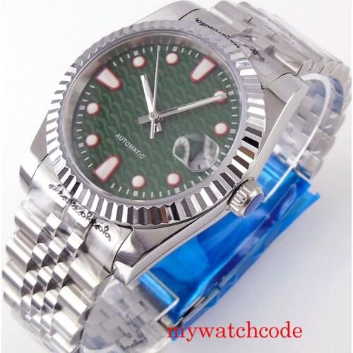 Two Size 36mm And 39mm Sterile Green Dial 21 Jewels MIYOTA 8215 Automatic Men Watch Sapphire Glass Date Fluted Bezel Luminous