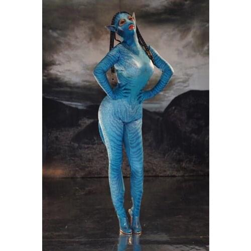 Halloween bar blue elf avatar gogo costume show cosplay print one-piece lead dancer show