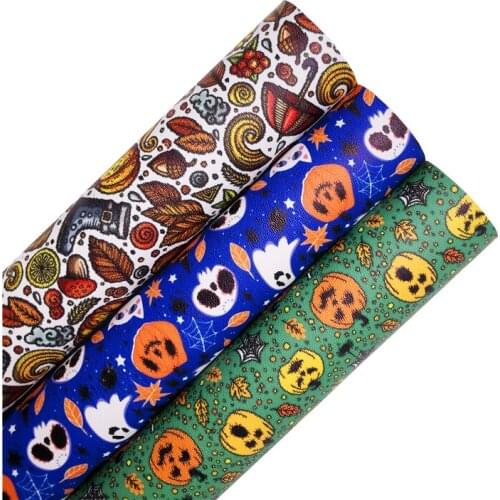 Halloween Pumpkins Printed Synthetic Faux Leather Vinly Fabric Sheets with Felt Backing Leather For DIY Bows 21X29CM 6S120B