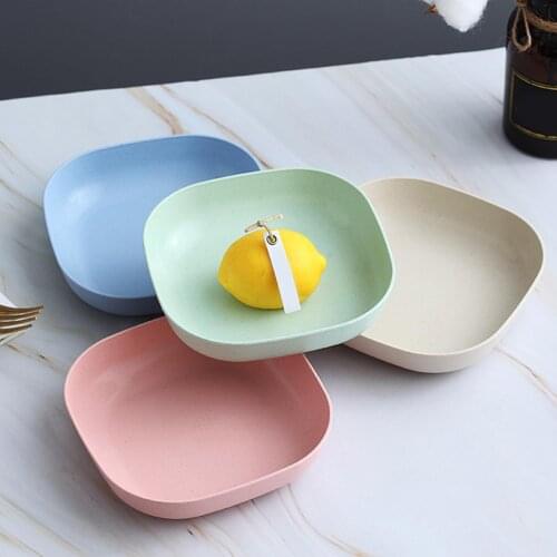 Household Eco-friendly Wheat Straw Unbreakable Snacks Fruit Bones Plate Square Salad Bowl Kitchen Tableware Snack Container