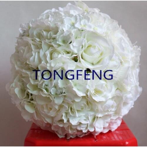 45cm 4pcs/lot Ivory Artificial silk rose and hydrangea flower kissing ball table centerpiece ball wedding decoration TONGFENG