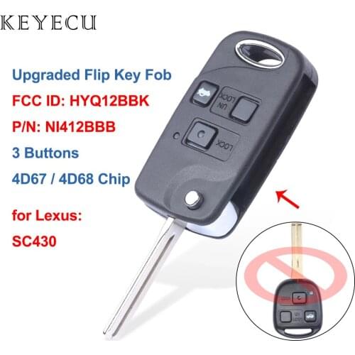 Keyecu Upgraded Flip Folding Remote Car Key Fob 3 Buttons 4D67 / 4D68 Chip for Lexus SC430 FCC ID: HYQ12BBK , NI412BBB