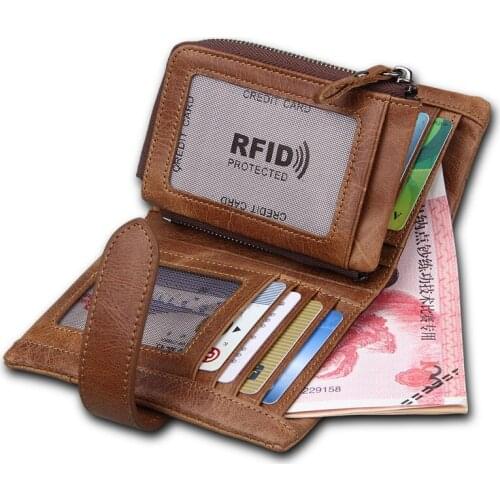 RFID Men Horse Genuine Leather Wallet Luxury Designer Famous Male Handmade Dollar Price Credit Card Coin Purse