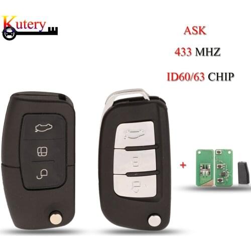 Kutery 5PCS/Lot Folding Remote Car Key For Ford Focus Mondeo Galaxy Fiesta C 433MHZ ID60/ID63 Chip 3 Buttons With HU101/FO21