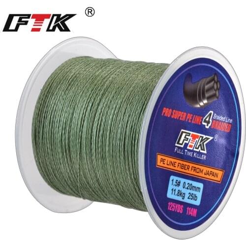 FTK 114M PE Braided Wire Fishing Line Strong Multifilament Fiber Fishing Line 8LB-60LB 125Yards 4 Strands 0.10mm-0.40mm Ocean
