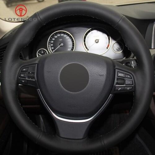 LQTENLEO Black Genuine Leather Steering Wheel Cover for BMW 6 Series 640i 650i F12 F13 F06 7 Series 730Li 740Li 750Li F01 F02