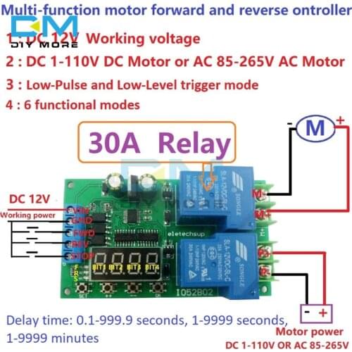 12V 30A Multifunction DC/AC Motor Controller Relay Board Forward Reverse Control Automatic Delay Cycle Start Stop Switch Module
