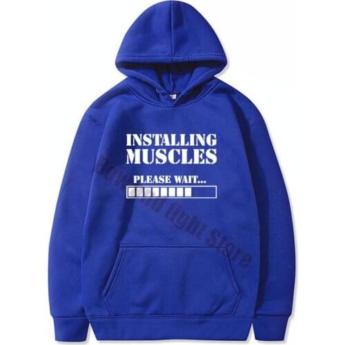 Mens Hoodies Installing Muscles Please Wait Loading Bar Funny Print Sweatshirts Men Women Clothes Tops