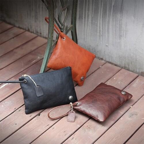 Japanese Style Head Layer Cowhide Hand Bag Retro Handmade Cowhide Mens Wallet Vintage Genuine Leather Men Purse