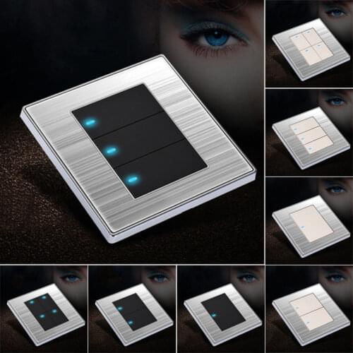 220V Black Key 1 Way 220V Stainless Brushed LED Indication Light Switch Wall Switch