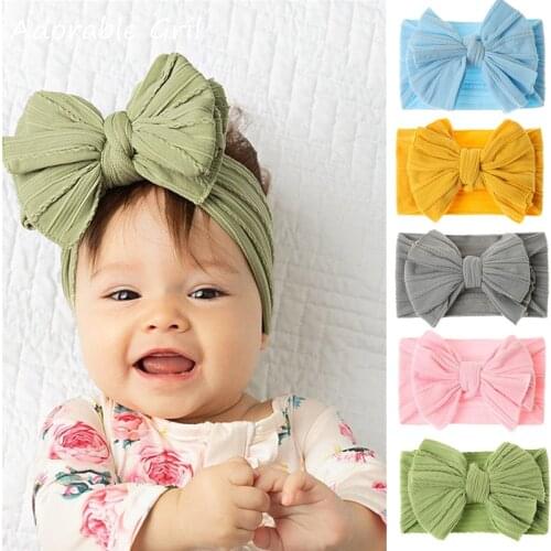 Baby Girl Bows Nylon Headbands Newborn Infant Toddler Wide Knotted Hair Band Braid Hairbands Kids Child Hair Accessories