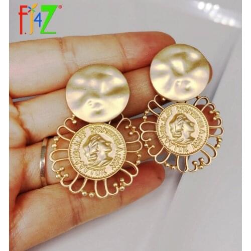 F.J4Z New Vintage Geometric Earrings for Women Fashion Hollow Around Coin Drop Earrings Anti-allergy Earrings Gifts Dropship