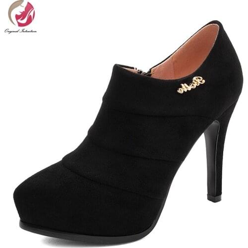 Original Intention Fashion Style Ankle Boots Woman Black Red Brown Elegant Platform Stiletto Heels Round Toe Spring Shoes Female