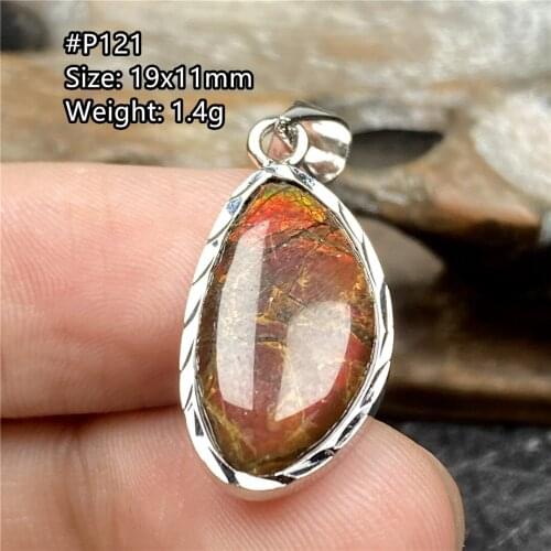 Natural Red Ammonite Ammolite Necklace Pendant Jewelry For Women Men Healing Luck Stone Crystal 19x11mm Beads Silver Gemstone