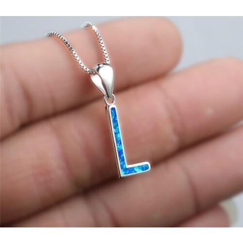 Simple Fashion Letter L Pendant Necklace White Blue Opal Stone Wedding Necklace Rose Gold Silver Color Chain Necklaces For Women