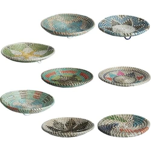 Woven Wall Basket Decor Natural Boho Seagrass Bowl Rattan Hanging Decoratives N2UC