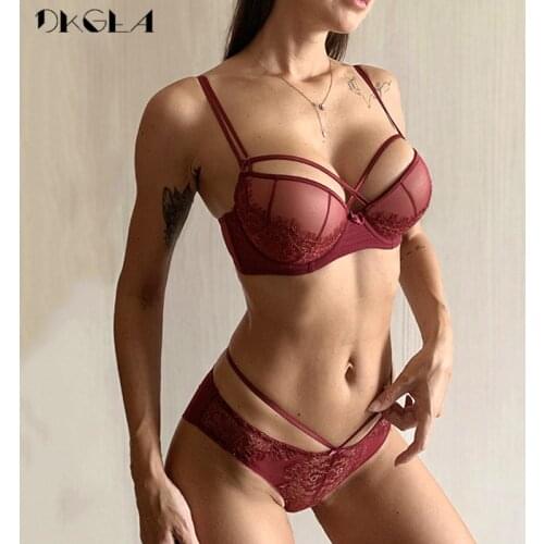 New Top Sexy Underwear Push Up Bra Set Cotton Brassiere Deep V Black Lace Bra and Panty Sets Embroidery Women Lingerie Set Green