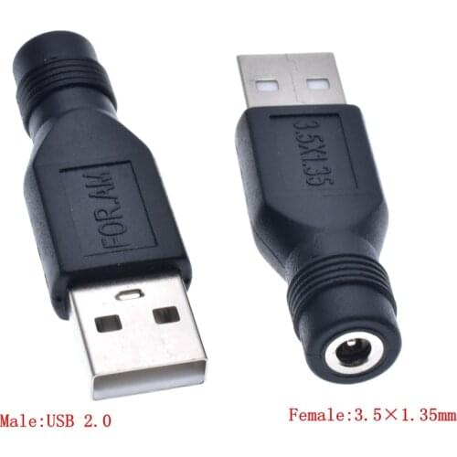 Female Jack To USB 2.0 Male Plug Jack 5V DC Power Plugs Connector Adapter Laptop 3.5*1.35mm Black Color