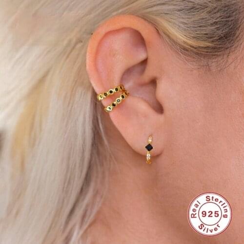 ROXI 925 Sterling Silver Hoop Earrings for Women Square Black Zircons Luxury Cartilage Earring Silver 925 Jewelry Pendientes