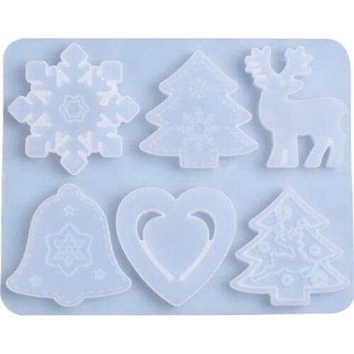 Christmas Pendant Epoxy Resin Mold Love Heart Bells Elk Xmas Tree Hanging Decorations Silicone Mould DIY Crafts Casting